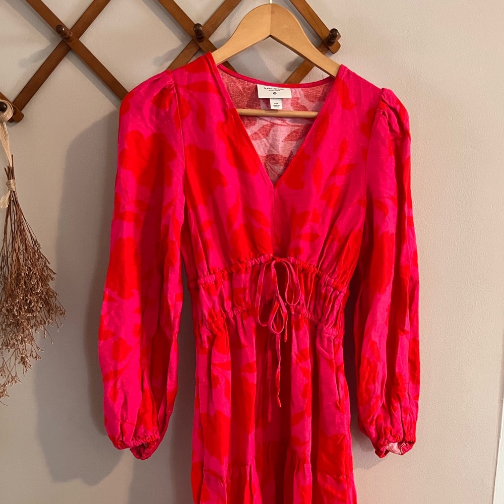 Kate Spade Bold Red & Pink Long Sleeve Dress